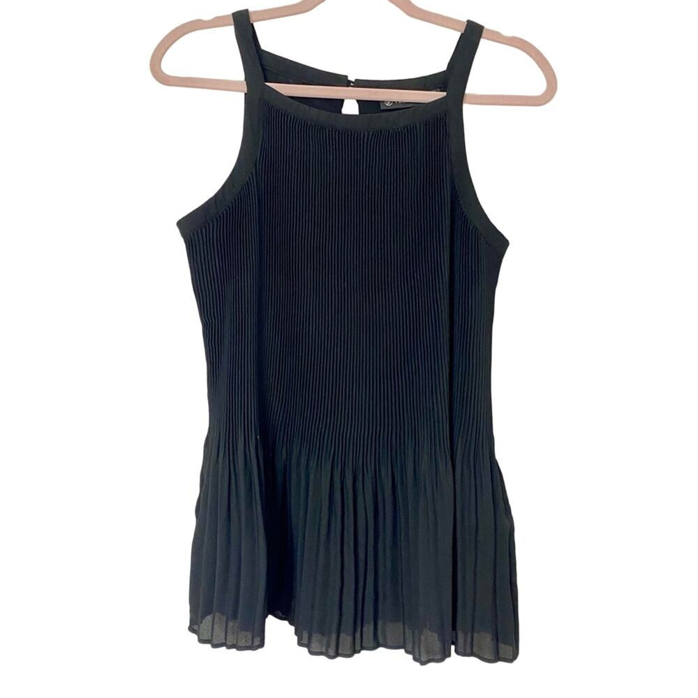 VERSONA • Black Pleated Ruffle Tank Top